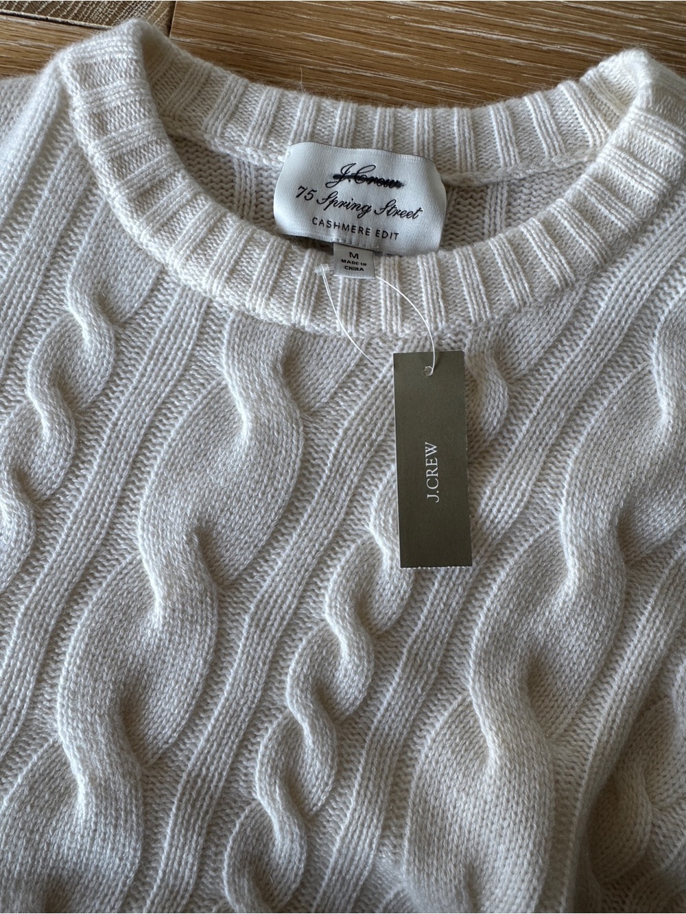 NWT J. CREW Spring Street Cashmere Twisted Cable-knit Sweater Ivory Medium CO589 - Picture 12 of 15